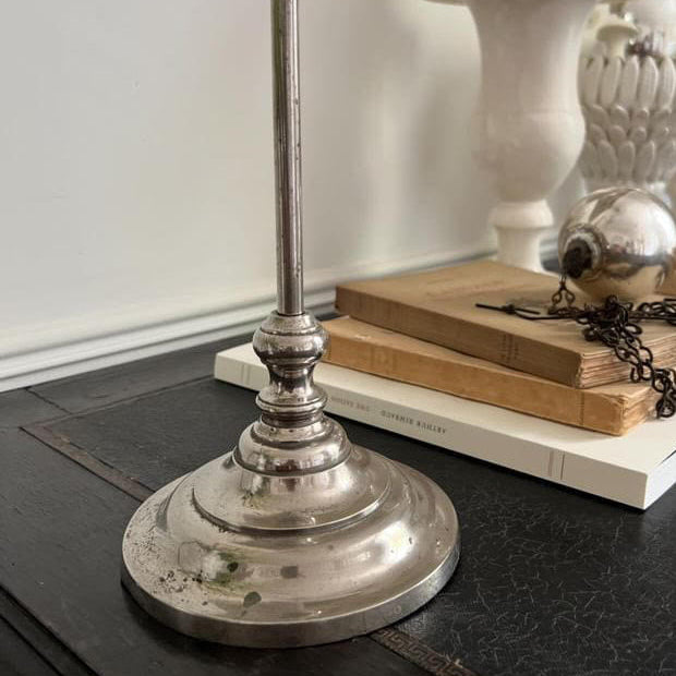 1920 Polished Nickel Adjustable Table Lamp with Patterned Glass