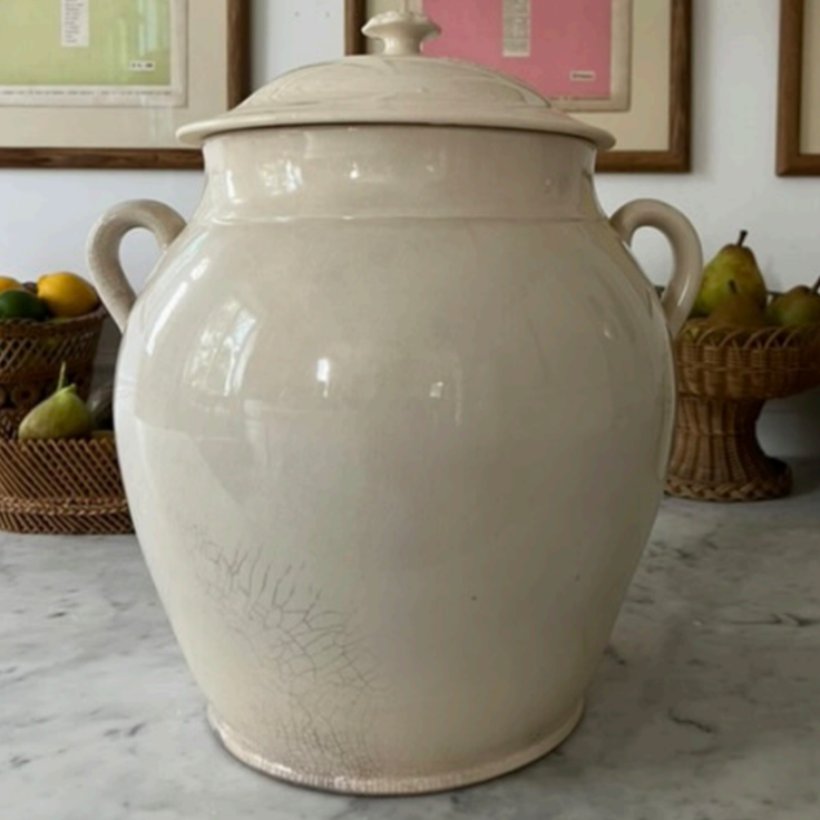 Large Lidded Creamware Jar