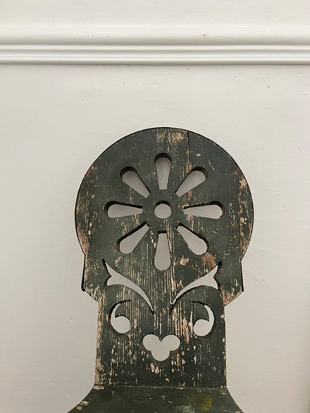 French 1920’s Chair w/ Stencil Cutouts and Original Green Patina