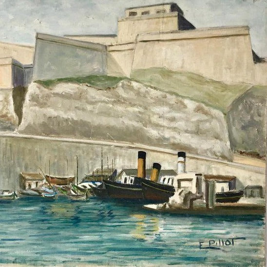 Unframed Oil on Canvas - Boats docked in Marseille