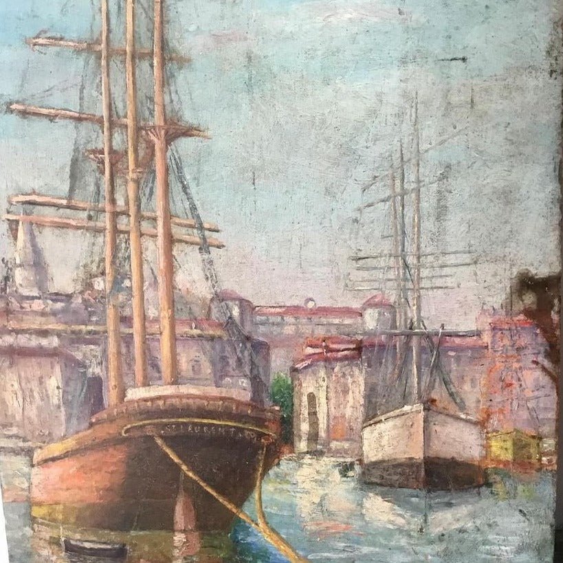 Unframed Oil on Board - Marseille Port