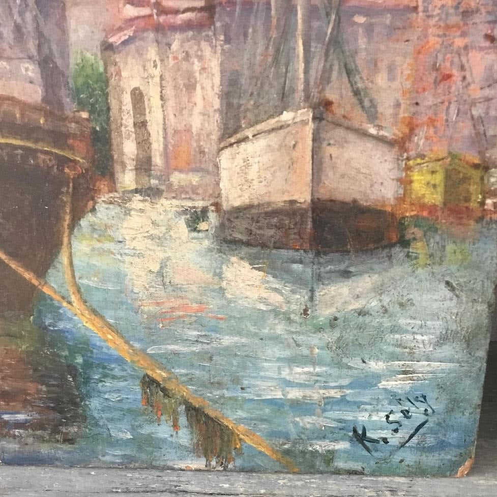 Unframed Oil on Board - Marseille Port