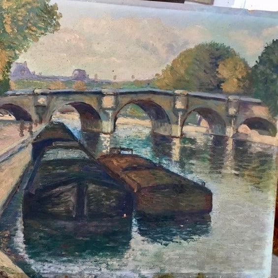 Unframed Oil on Board - Quasi of the Seine of Paris