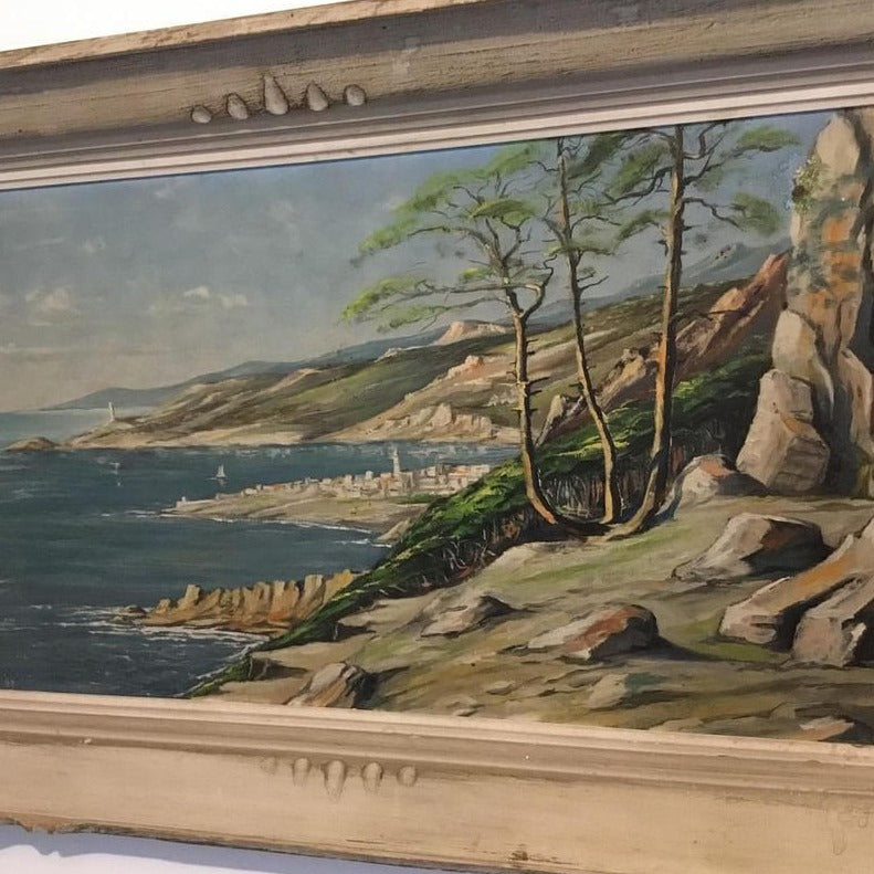 Framed Oil on Board - Sabine Shoreline in Corsica (Inscription on back)