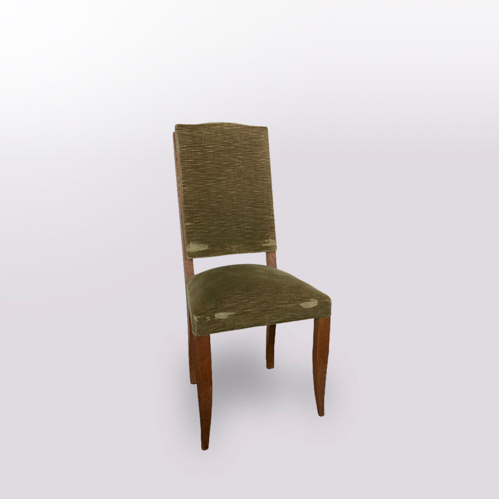 Vintage Oak & Green Velvet Dining Chairs