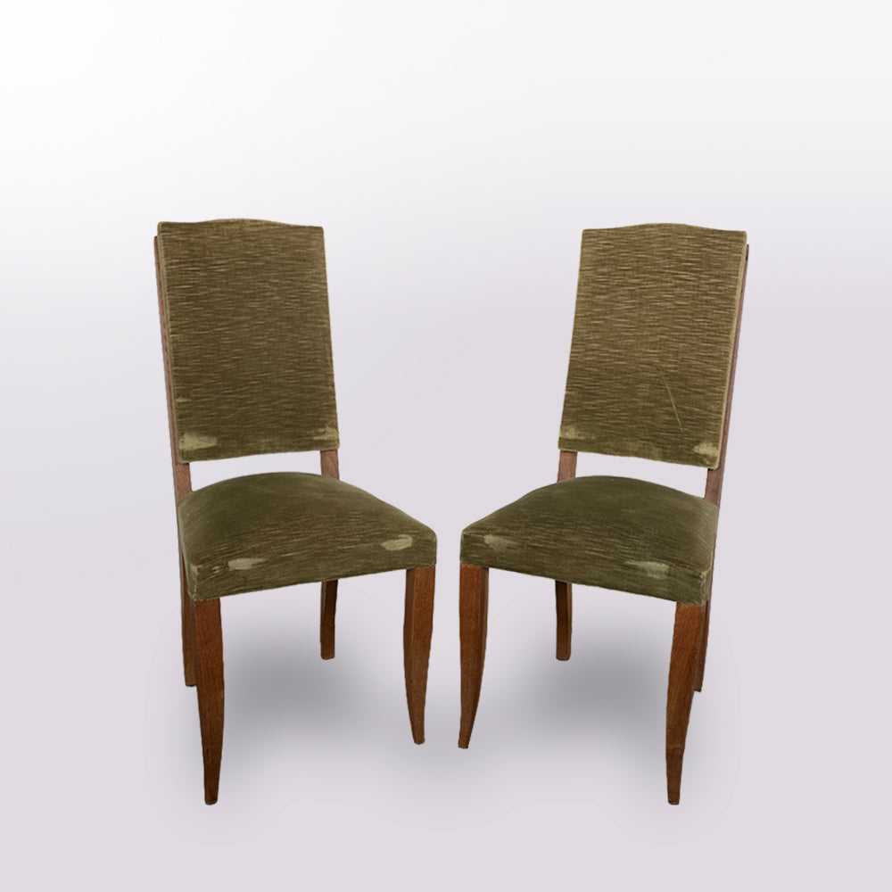 Vintage Oak & Green Velvet Dining Chairs