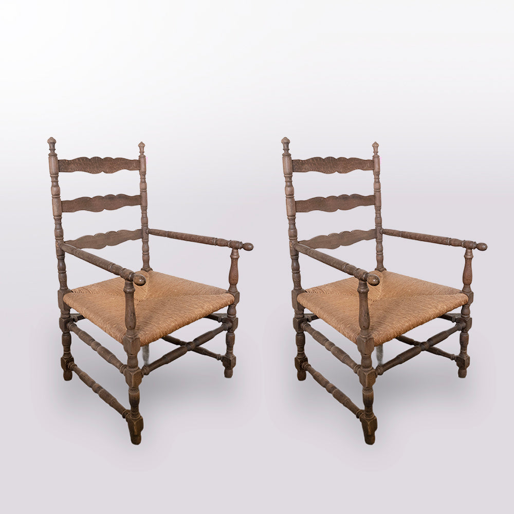 French 1940's Rush Seat Provencal Armchairs