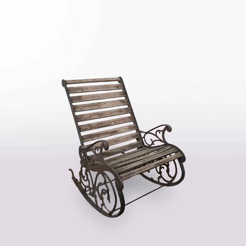 French 1900s Beech and Iron Rocking Chairs