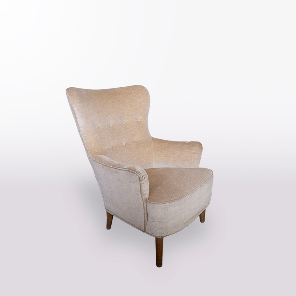 1950s French Cream Velvet Armchair