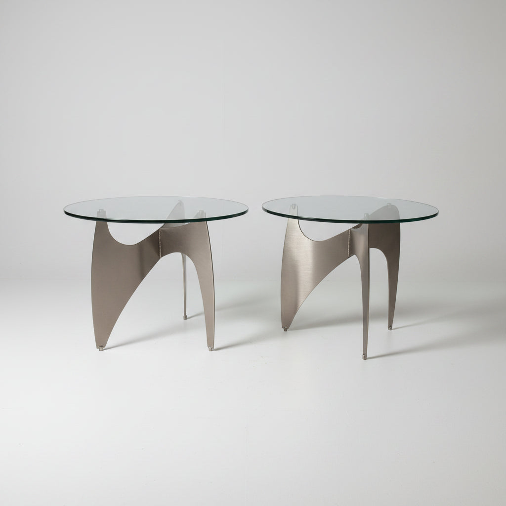 Sculptural Postmodern Brushed Metal & Glass Side Table