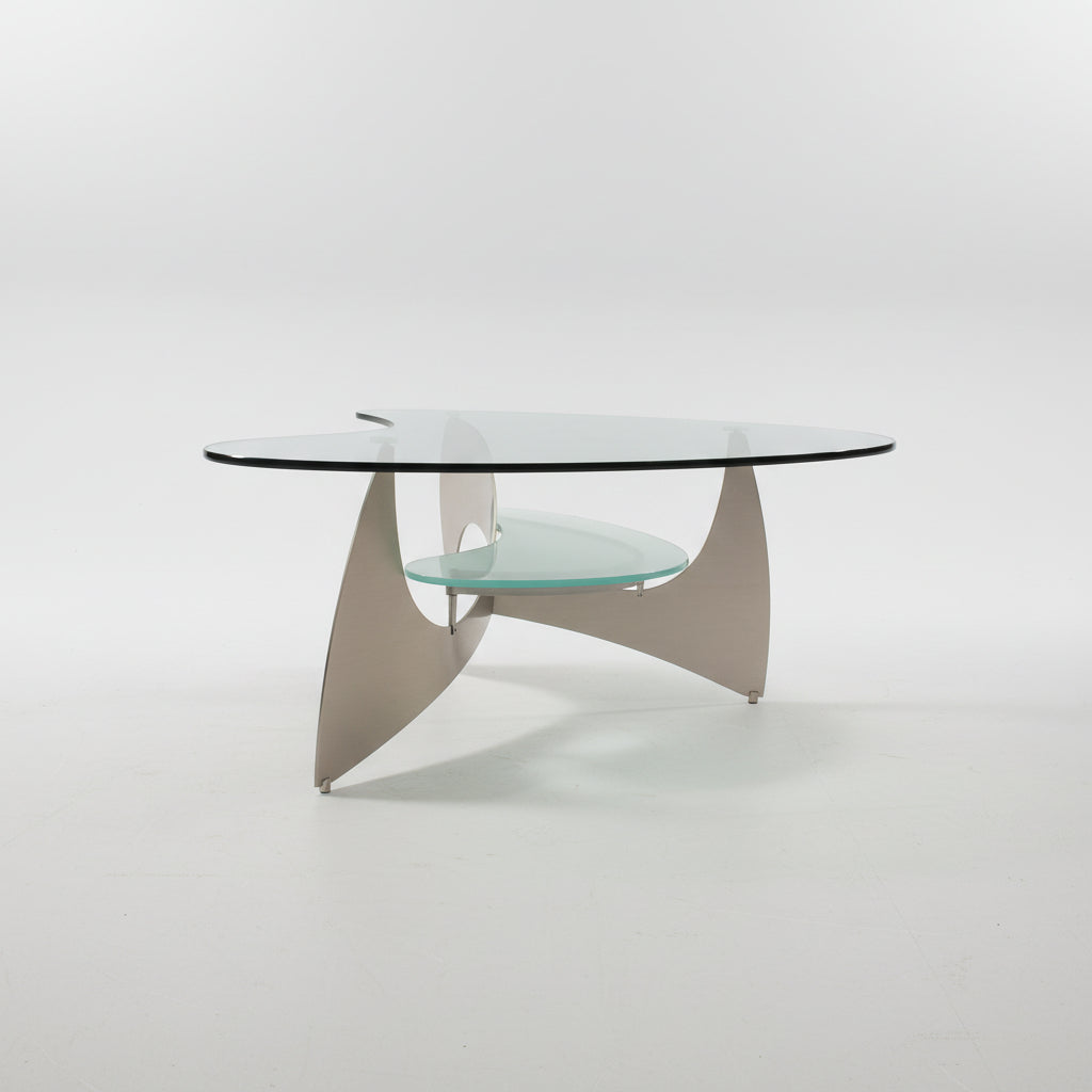 Sculptural Postmodern Brushed Metal & Glass Coffee Table