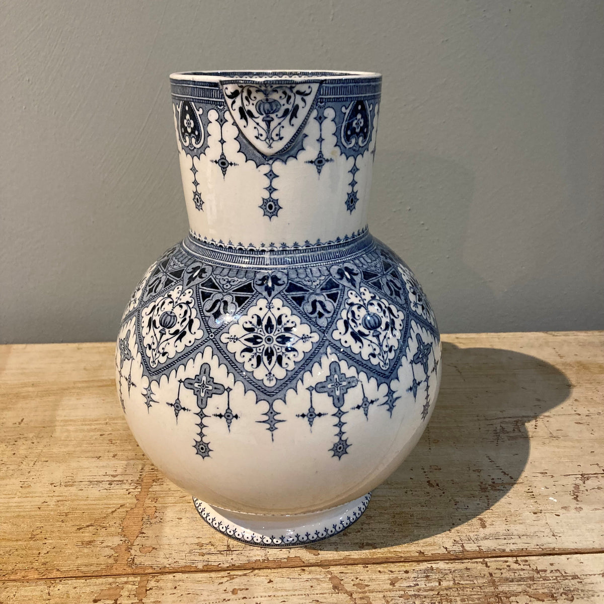 1920 Sarreguemines Calcutta Blue & White Pitcher