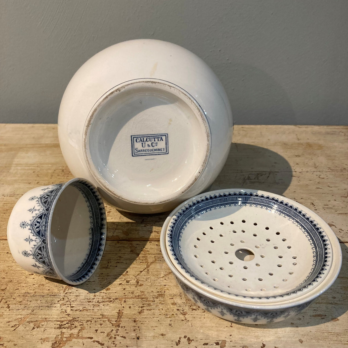 1920 Sarreguemines Calcutta Blue & White Pitcher
