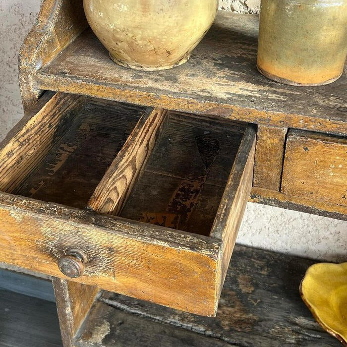 French Oak Shelves with Row of Drawers