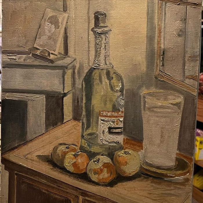 Unframed Oil on Canvas, Apples and Wine