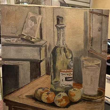 Unframed Oil on Canvas, Apples and Wine
