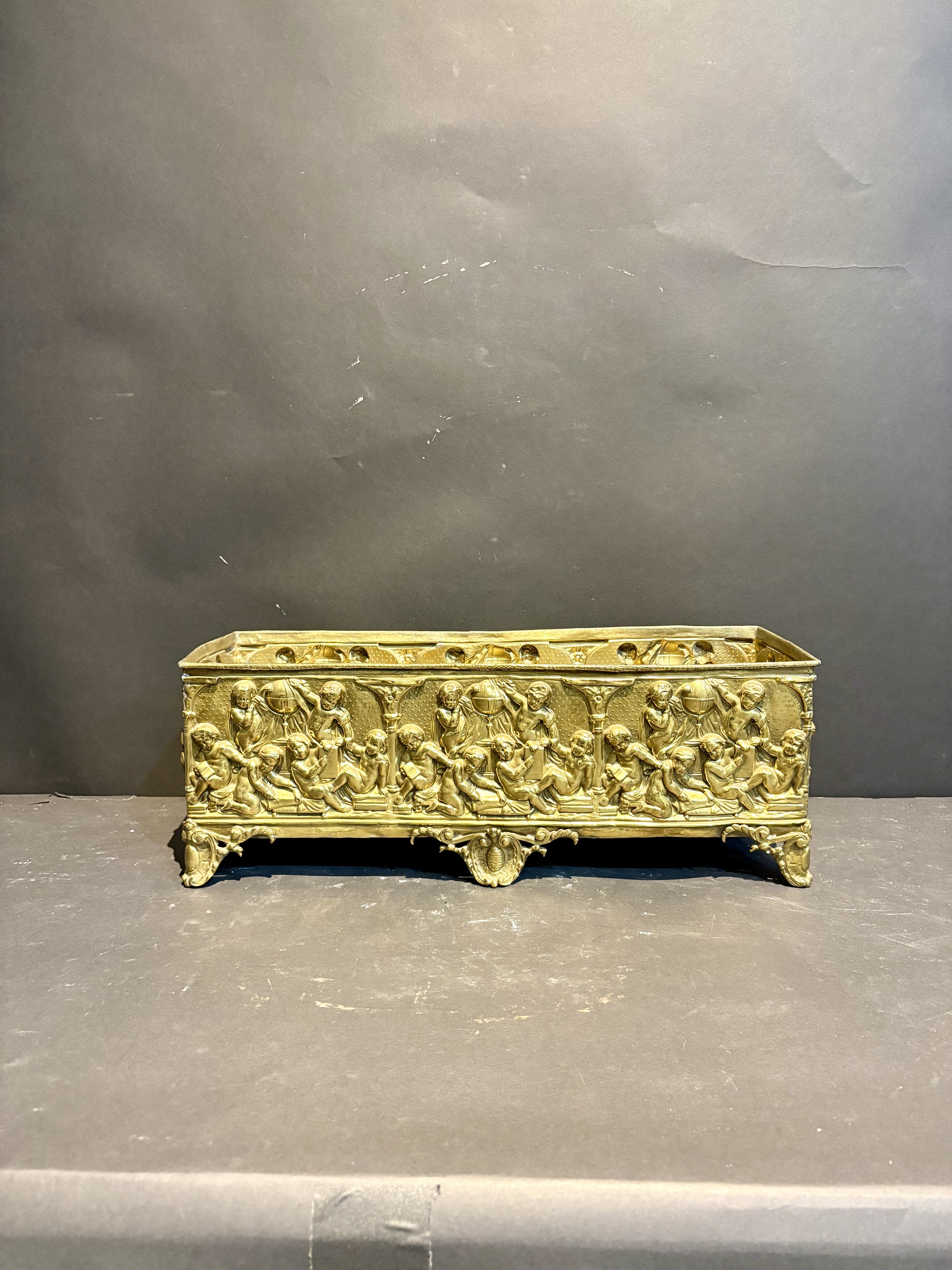 Brass Jardinière with medieval motif