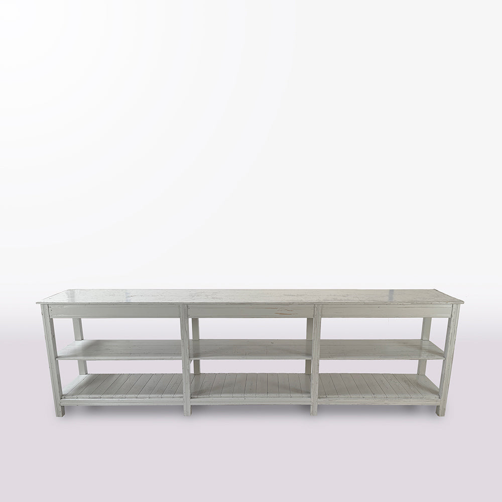 White Painted French Draper's Table with Middle Shelf