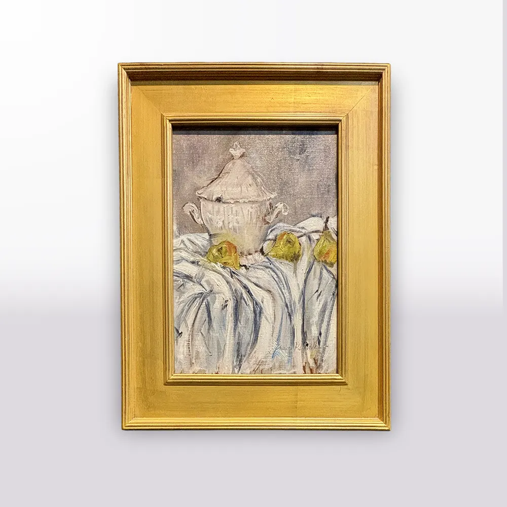 Framed Oil on Canvas by France Ruhnke - Soup Tureen and Pear