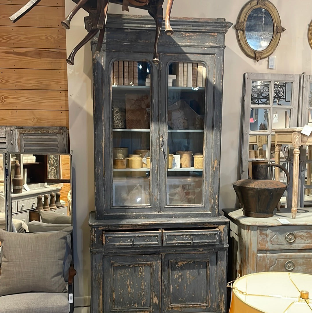 2 Piece Blue Pine French Vitrine