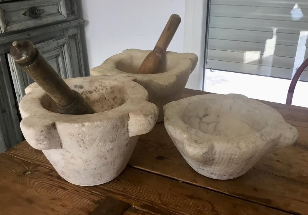 French 1780-1820 Marble Mortar and Dark Pestle