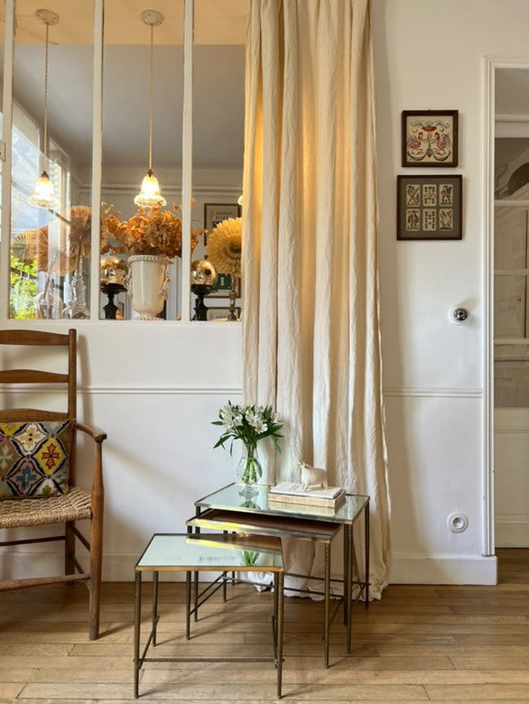 French 1970s Rare Set of Nesting Tables w/ Mirrored Tops