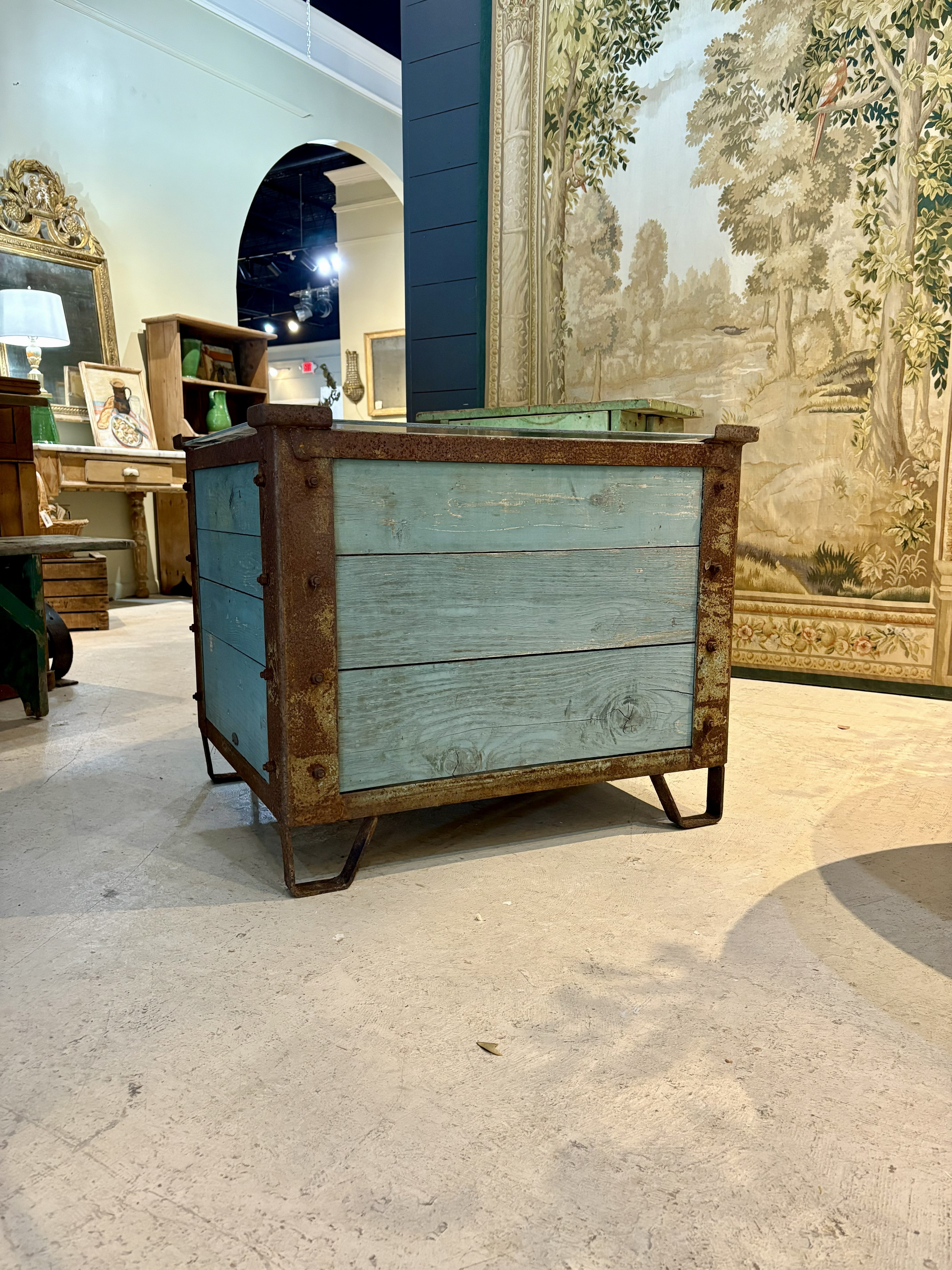 Blue Painted Planter Table