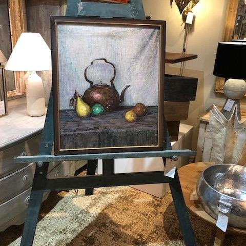 Framed Oil Painting, Tea Pot and Fruit