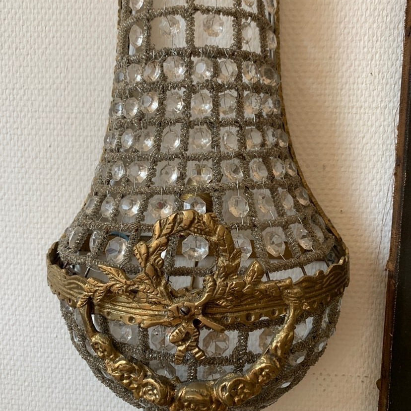 Pair of Vintage Parisian Crystal Sconces