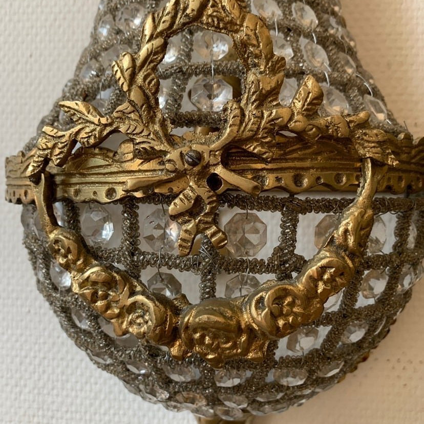 Pair of Vintage Parisian Crystal Sconces