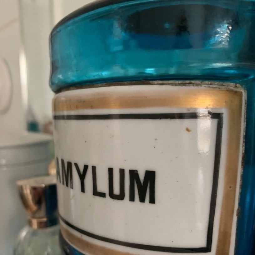 1840s Colbalt Blue Pharmacy Jars with Porcelain Label