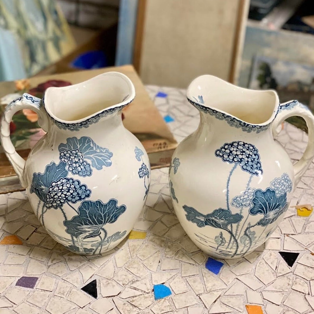 1880s Wash Pitcher with Blue Floral Design