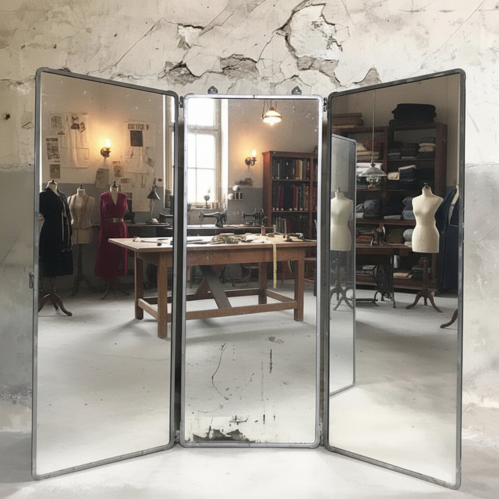 1910 French Antique Trifold Tailor's Mirror