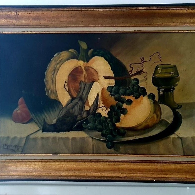 Framed Oil on Canvas - Gourd and Grapes