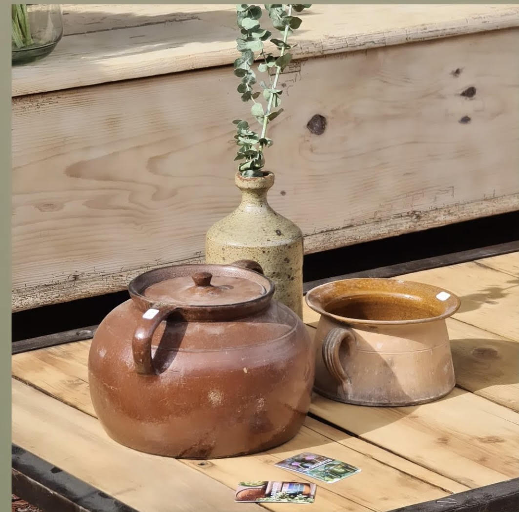 Antique French Chestnut Crock with Lid
