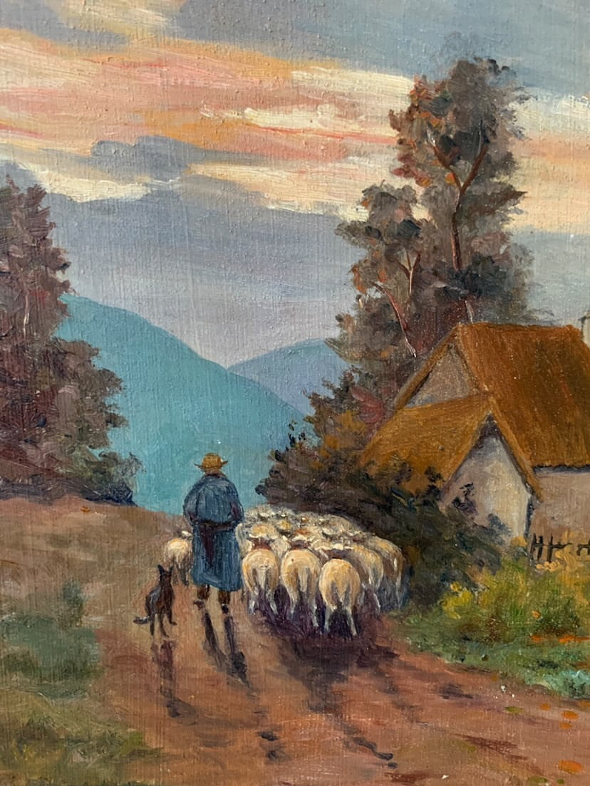 Framed Oil on Board - Shepherd