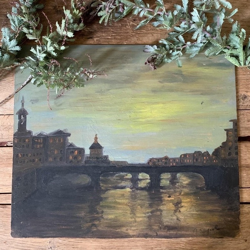 Unframed Oil on Board - Bridge at Sunset