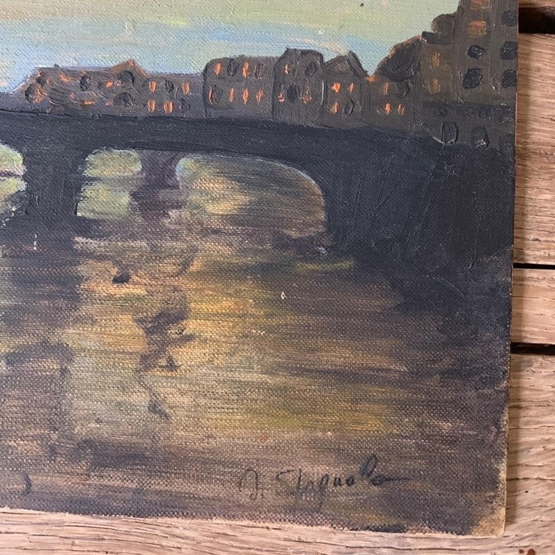 Unframed Oil on Board - Bridge at Sunset