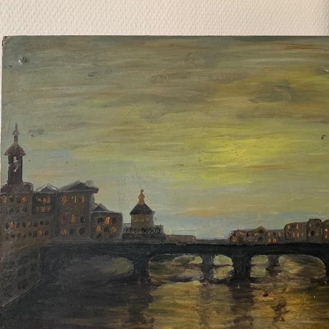 Unframed Oil on Board - Bridge at Sunset