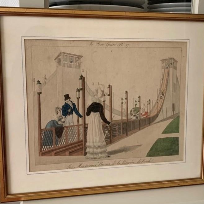 1817 French Lithograph w/ Watercolor-1st roller Coaster in France