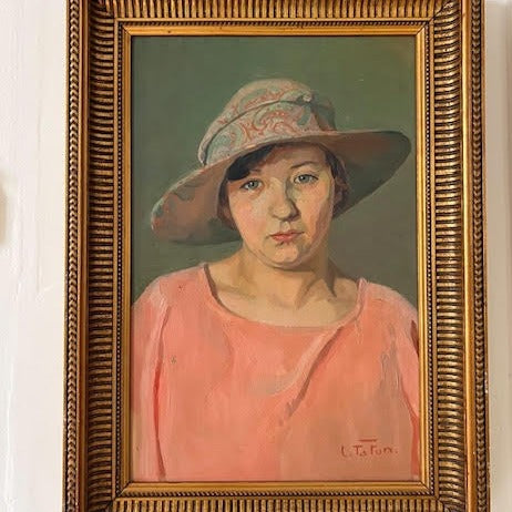 1940 Framed Oil on Canvas of a Women in Hat by TaTun