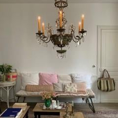 Crystal and Tole Paint with Gild Chandelier