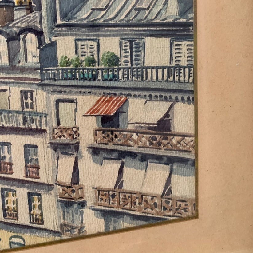 Framed Watercolor - View of St. Jacques Tower in Paris