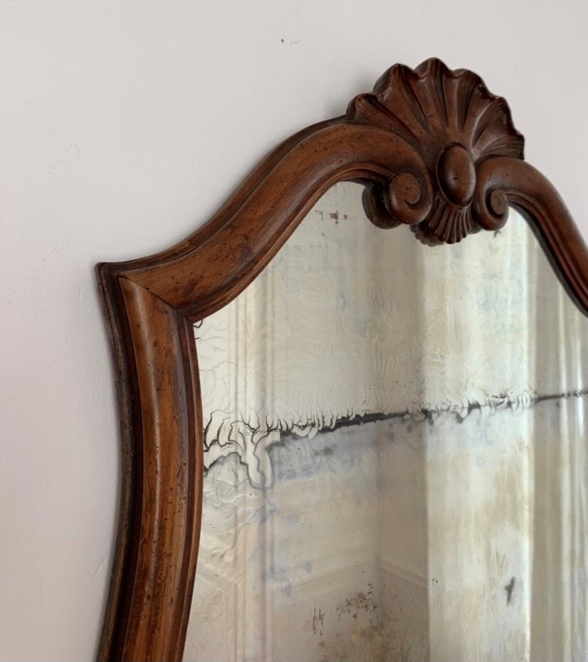 Walnut Mirror with Carved Shell Detail