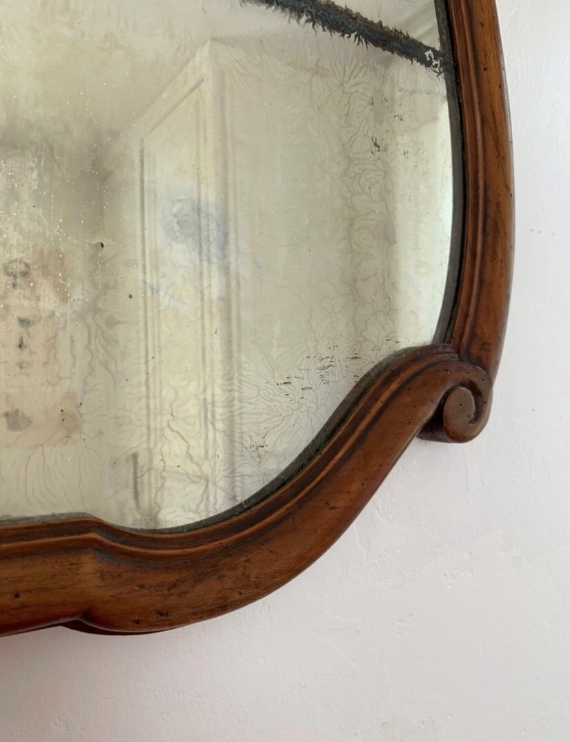 Walnut Mirror with Carved Shell Detail