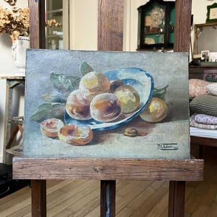 Oil on Canvas of Peaches Spilling over the Bowl