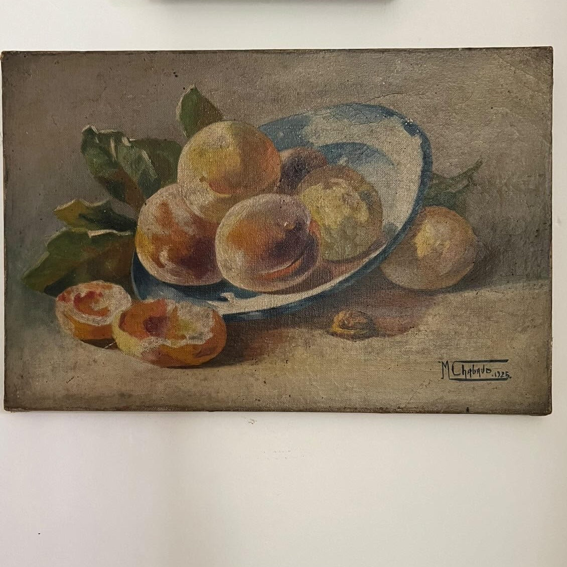 Oil on Canvas of Peaches Spilling over the Bowl