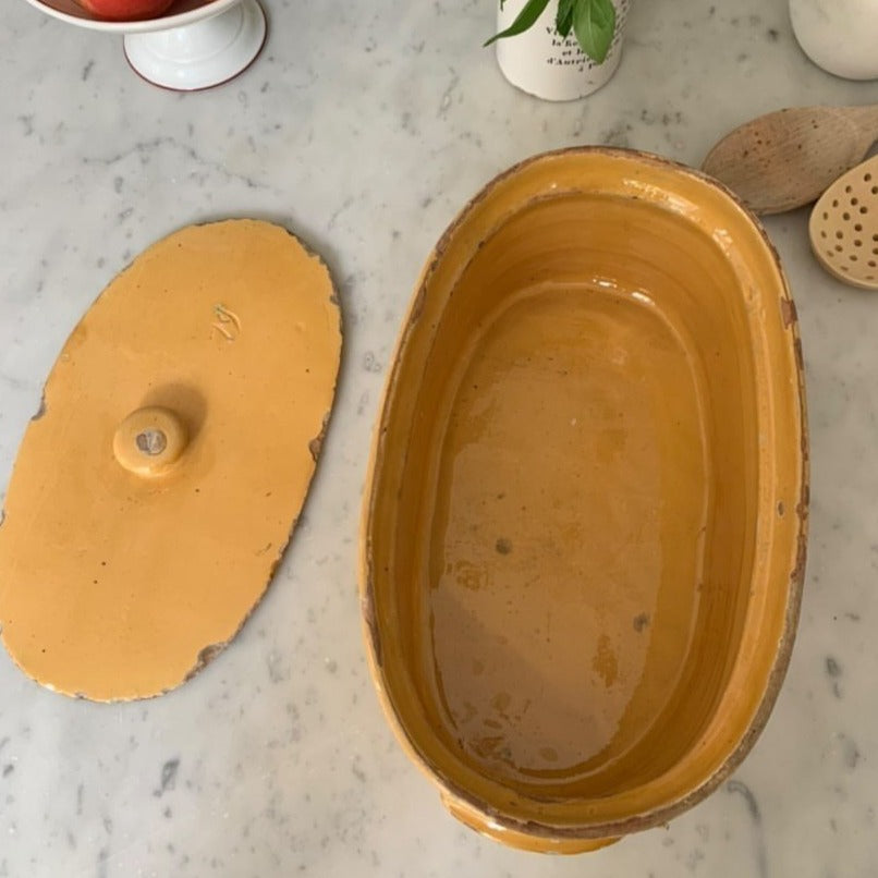 French Yellow Oval Baking Dish with Lid