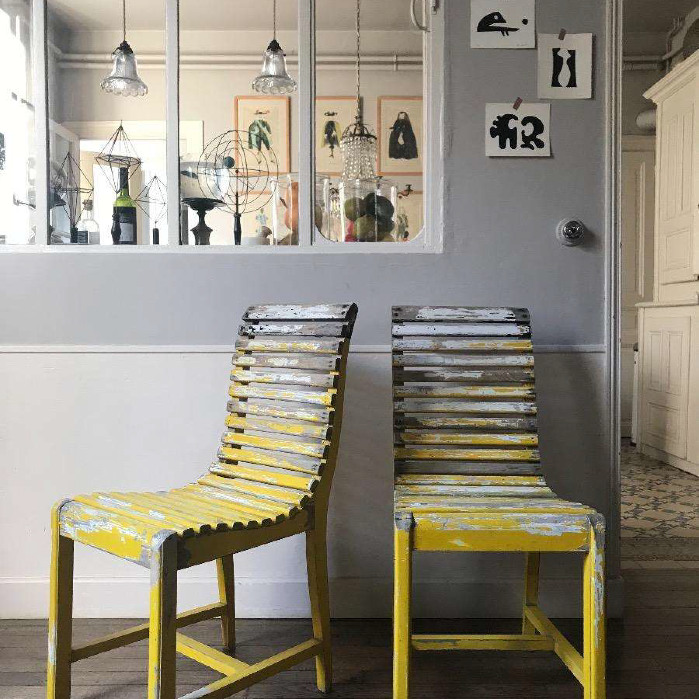 French 1940 Yellow Modernist Chair