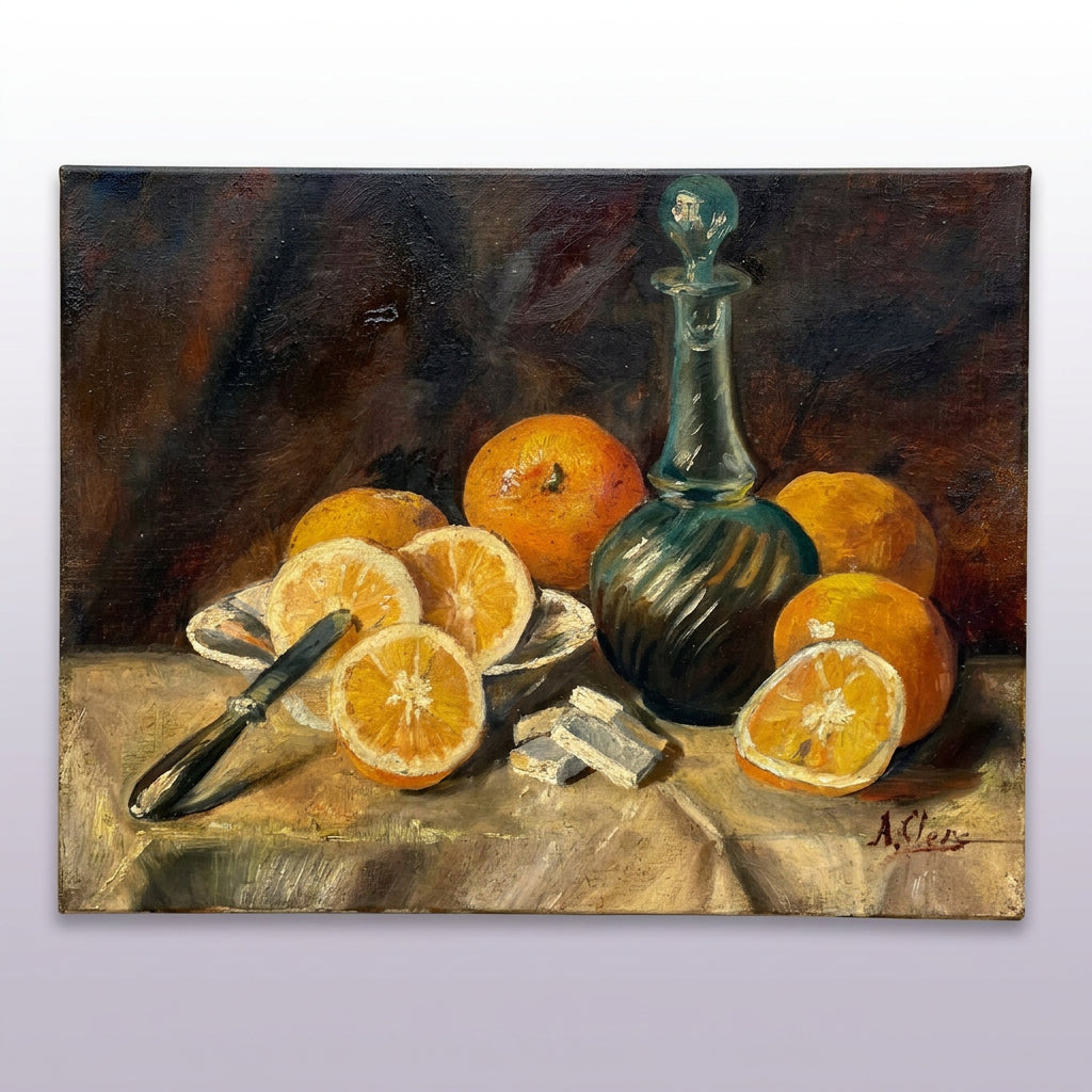 Oranges & Blue Bottle Oil Painting